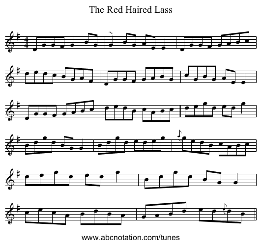 The Red Haired Lass - staff notation
