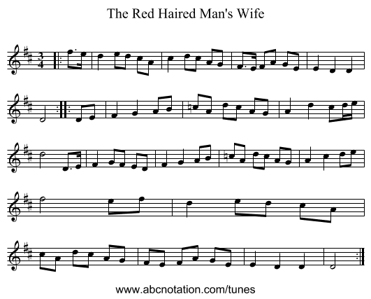 The Red Haired Man's Wife - staff notation