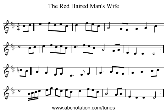 The Red Haired Man's Wife - staff notation