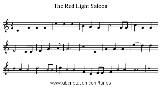 The Red Light Saloon - staff notation