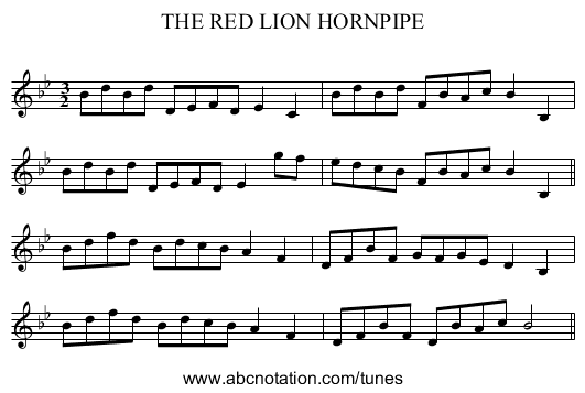 THE RED LION HORNPIPE - staff notation