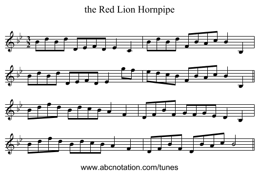 the Red Lion Hornpipe - staff notation