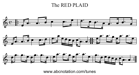 The RED PLAID - staff notation