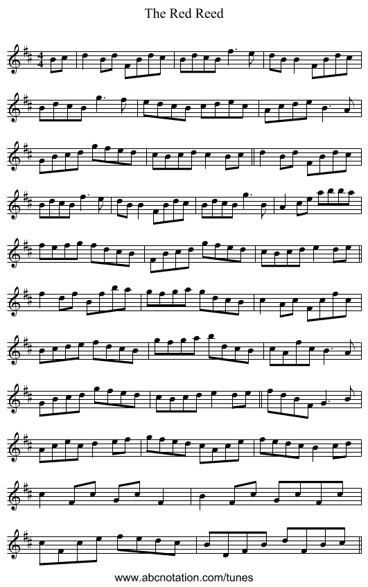 The Red Reed - staff notation