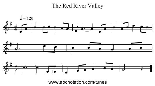 The Red River Valley - staff notation
