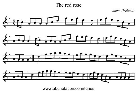 The red rose - staff notation