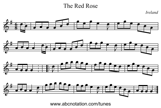 The Red Rose - staff notation