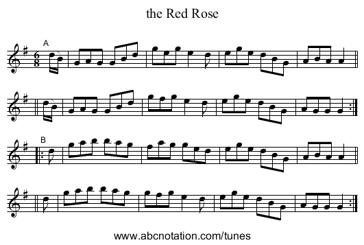 the Red Rose - staff notation