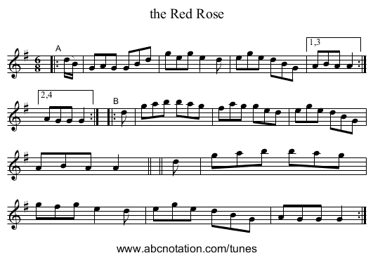 the Red Rose - staff notation