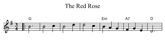 The Red Rose - staff notation