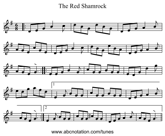 The Red Shamrock - staff notation
