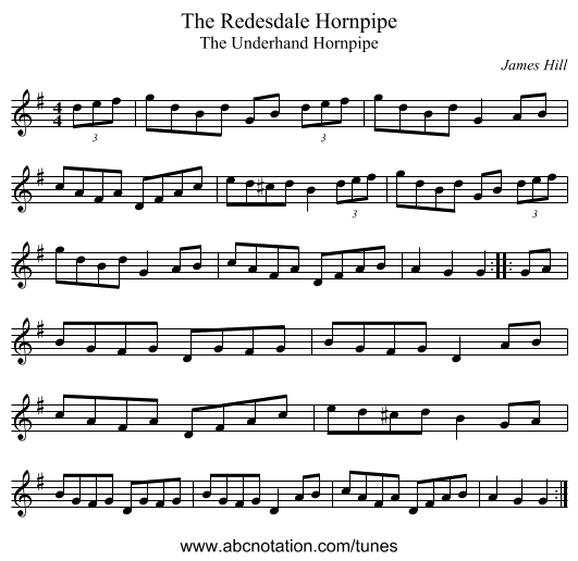 The Redesdale Hornpipe - staff notation