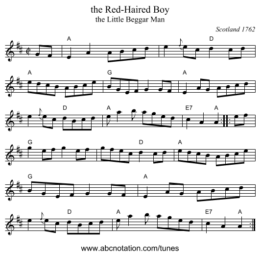 the Red-Haired Boy - staff notation