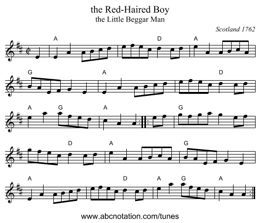 the Red-Haired Boy - staff notation