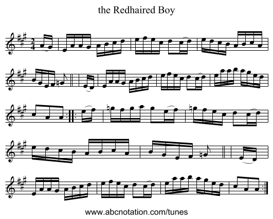 the Redhaired Boy - staff notation