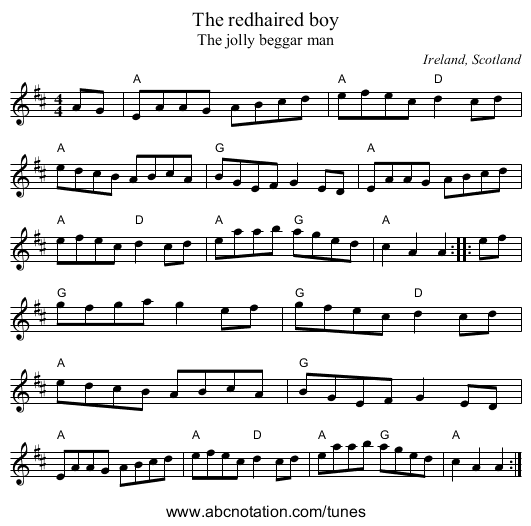 The redhaired boy - staff notation