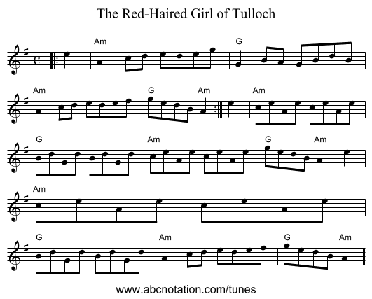 The Red-Haired Girl of Tulloch - staff notation
