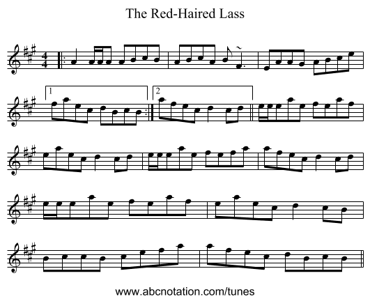 The Red-Haired Lass - staff notation