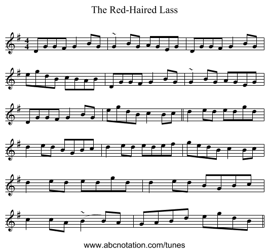 The Red-Haired Lass - staff notation