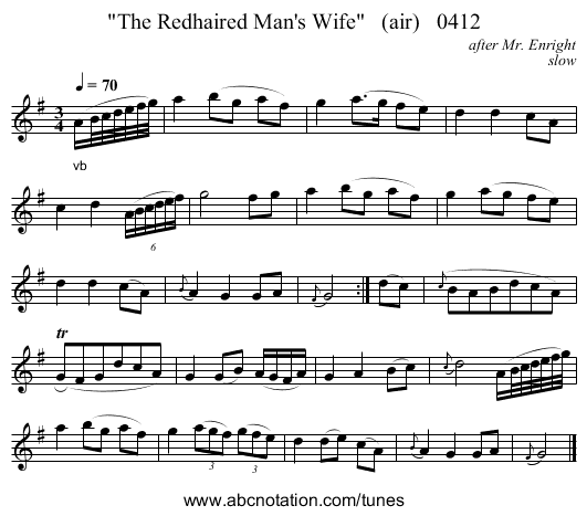 The Redhaired Man's Wife (air) 0412 - staff notation