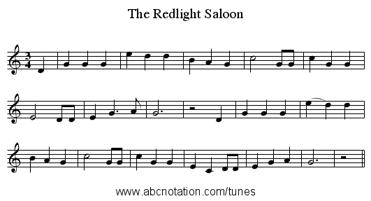 The Redlight Saloon - staff notation