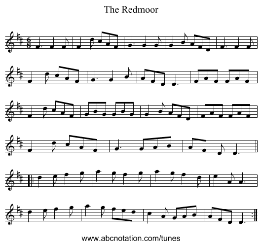 The Redmoor - staff notation