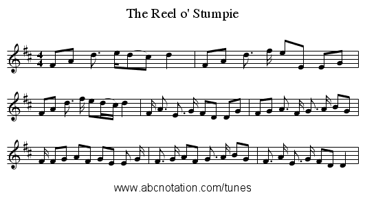 The Reel o' Stumpie - staff notation