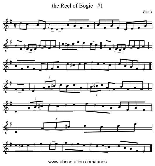 the Reel of Bogie   #1 - staff notation