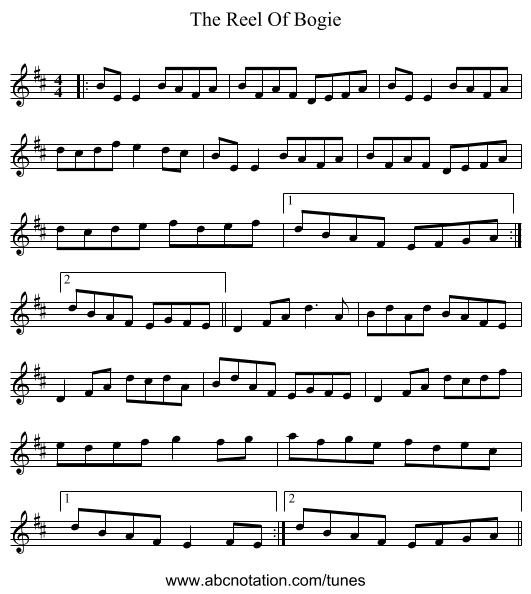 The Reel Of Bogie - staff notation