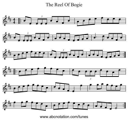 The Reel Of Bogie - staff notation