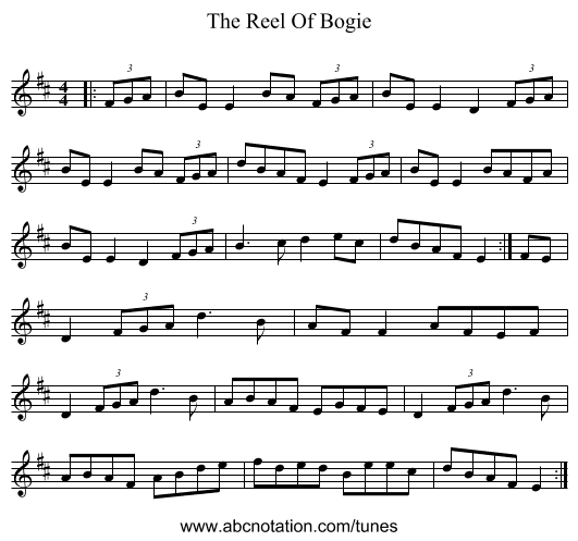 The Reel Of Bogie - staff notation