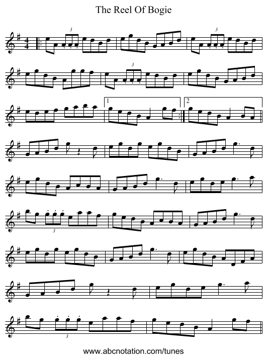 The Reel Of Bogie - staff notation