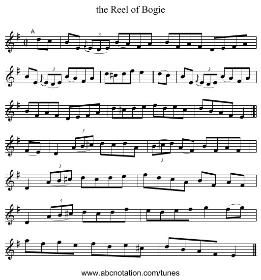 the Reel of Bogie - staff notation