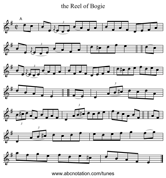 the Reel of Bogie - staff notation