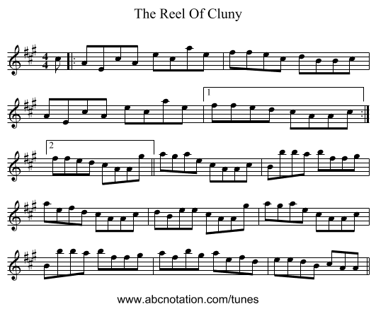 The Reel Of Cluny - staff notation