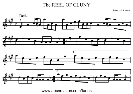 The REEL OF CLUNY - staff notation