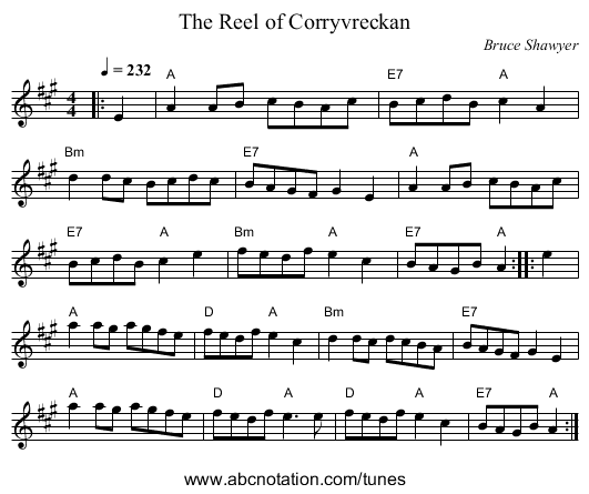The Reel of Corryvreckan - staff notation