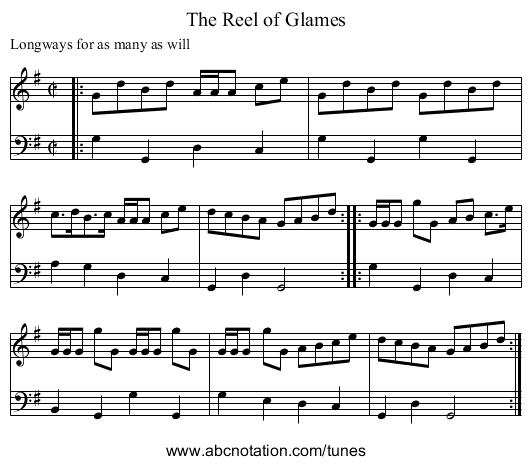 The Reel of Glames - staff notation