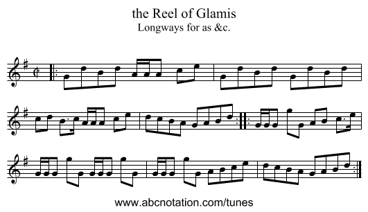 the Reel of Glamis - staff notation