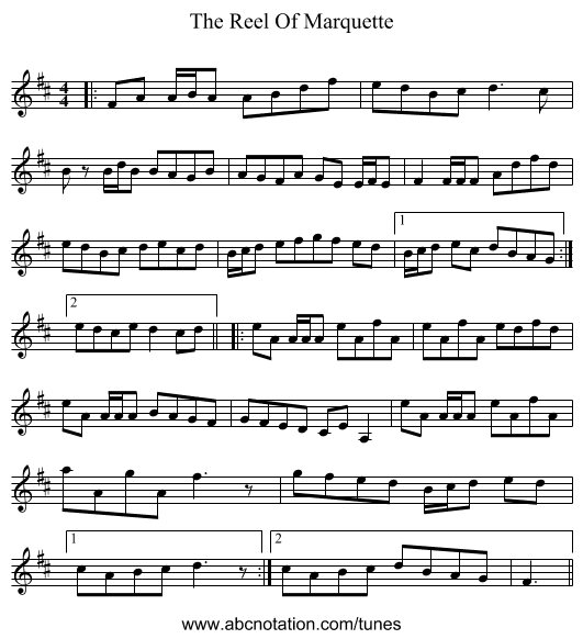 The Reel Of Marquette - staff notation