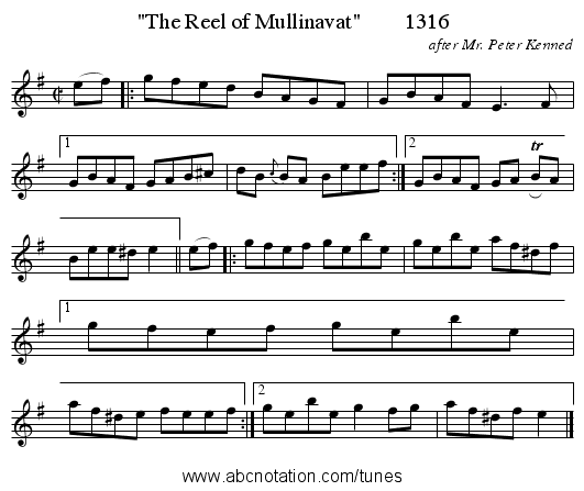 The Reel of Mullinavat        1316 - staff notation