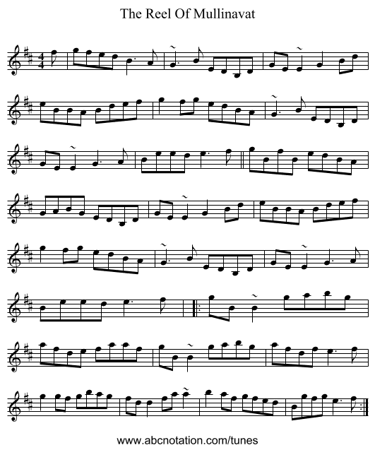 The Reel Of Mullinavat - staff notation