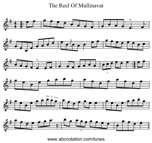 The Reel Of Mullinavat - staff notation