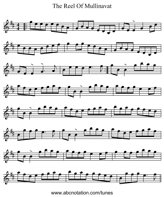 The Reel Of Mullinavat - staff notation