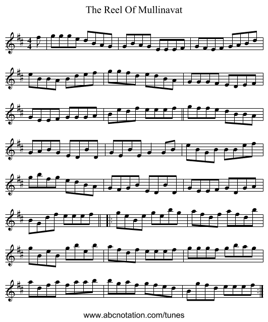 The Reel Of Mullinavat - staff notation