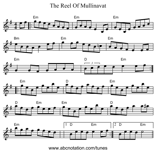 The Reel Of Mullinavat - staff notation