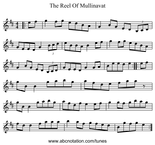 The Reel Of Mullinavat - staff notation