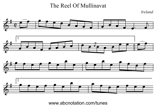 The Reel Of Mullinavat - staff notation