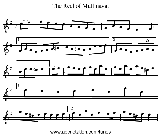 The Reel of Mullinavat - staff notation