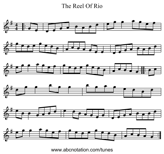 The Reel Of Rio - staff notation